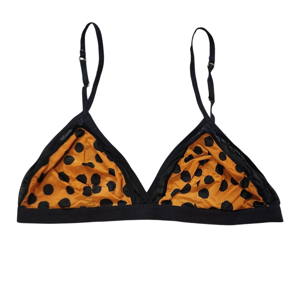 Madewell Black Trim Orange Polka Dot Triangle Bralette Medium